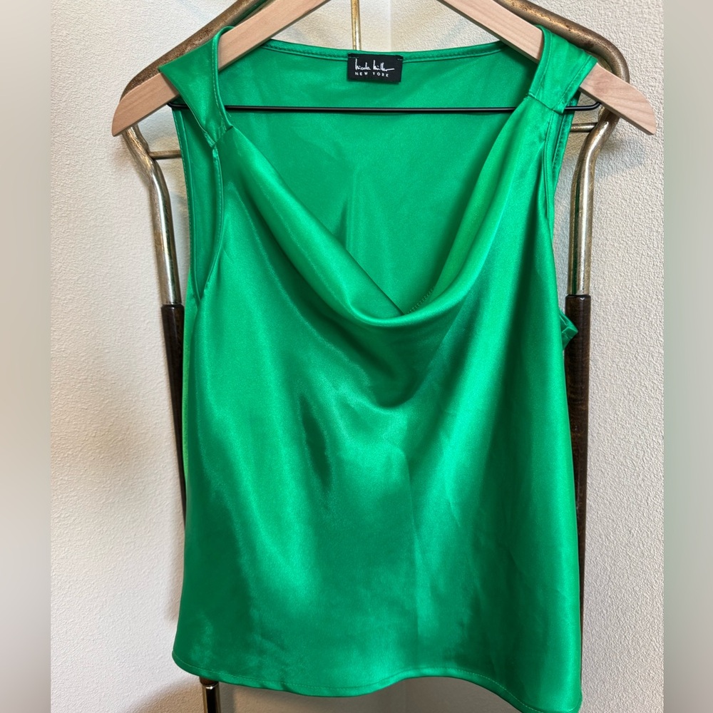 Satin Cowl Neck Top - Green Nicole Miller